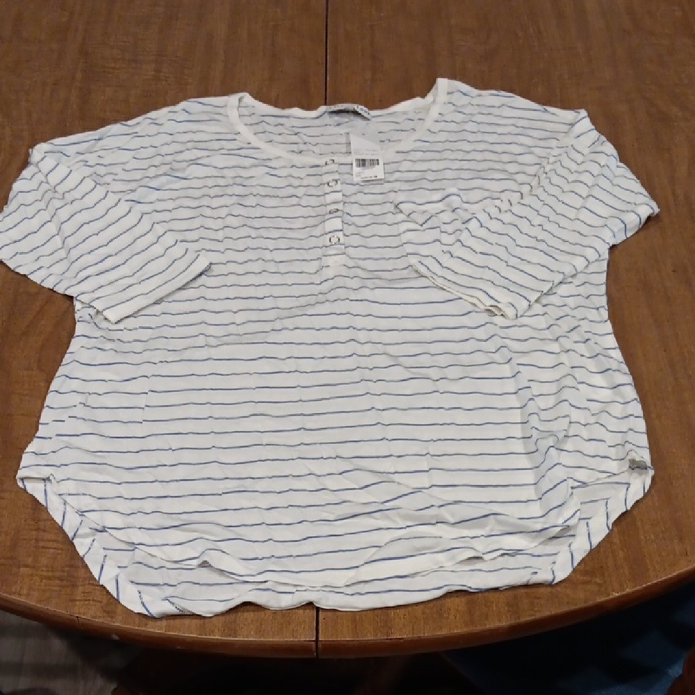 Striped Ladies Shirt - White and Blue